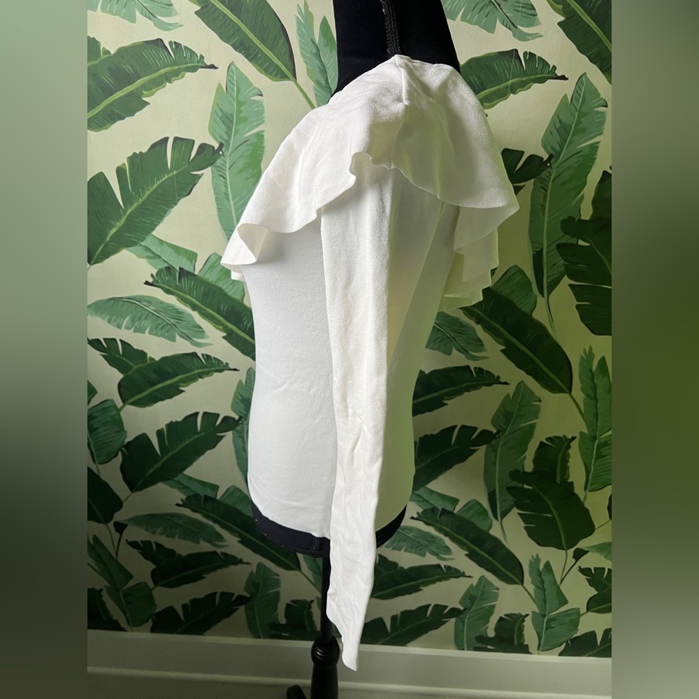Do+Be White Ruffle One Shoulder Long Sleeve Sweater Knit Top Womens Medium - Picture 3 of 7